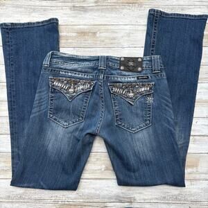 Miss Me Jeans Sz 30 Boot Cut Med Wash Wmbellished Beaded Low Rise Faded Western